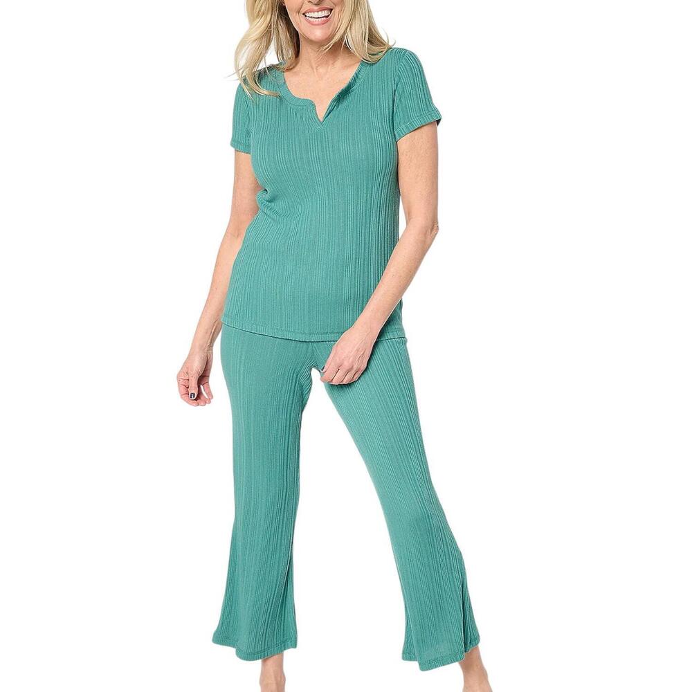 Sunday Brunch Women's Variegated Rib Knit Lounge Set Deep Jungle - Regular